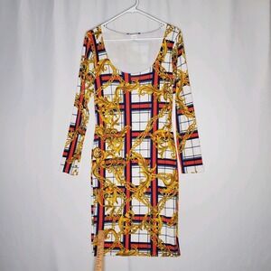 One By One Bodycon Dress Junior Large Gold Chain Link Floral Old Money Going-Out